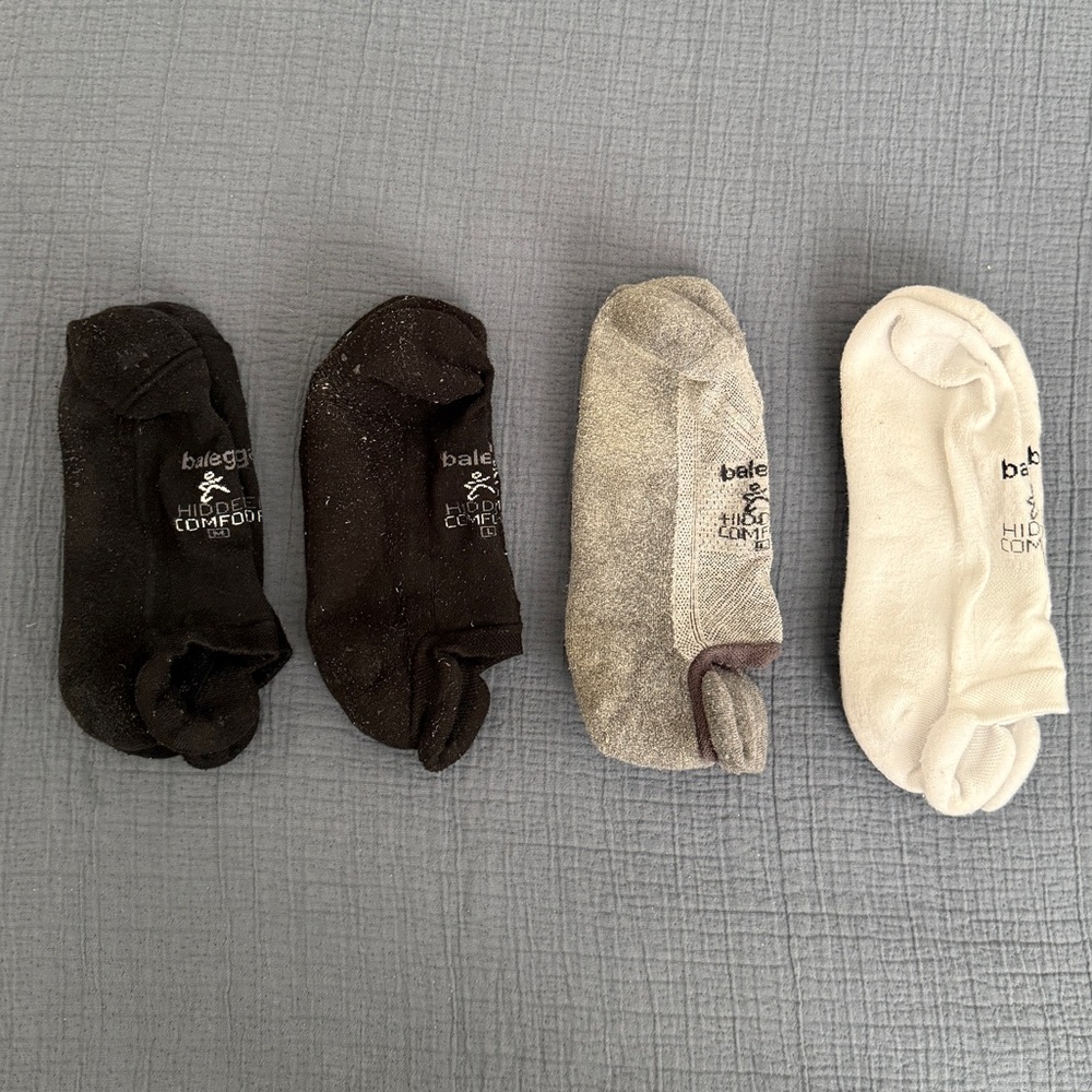 Balega sock set - gray, black, white - 3 large, 1 medium